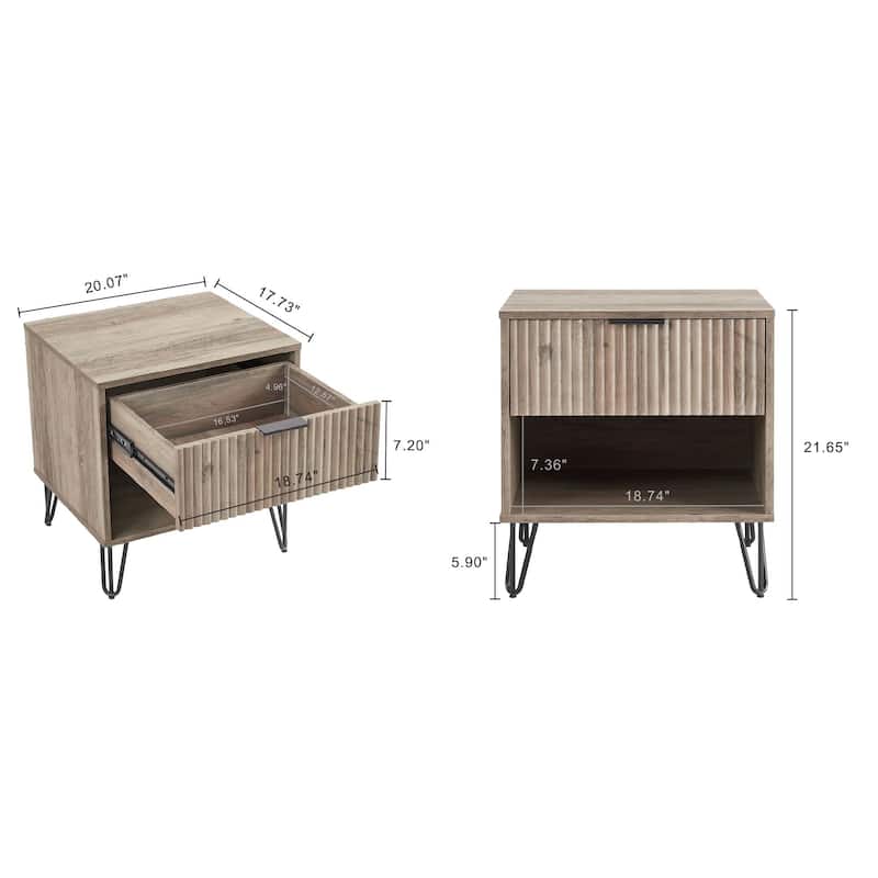 Manhattan Comfort Dumbo 1.0 Mid Century 1 Drawer Nightstand Set of 2