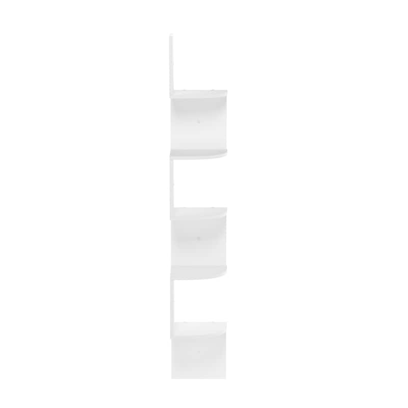 Furinno Rossi 5-Tier Wall Mount Floating Radial Corner Shelf, White - White