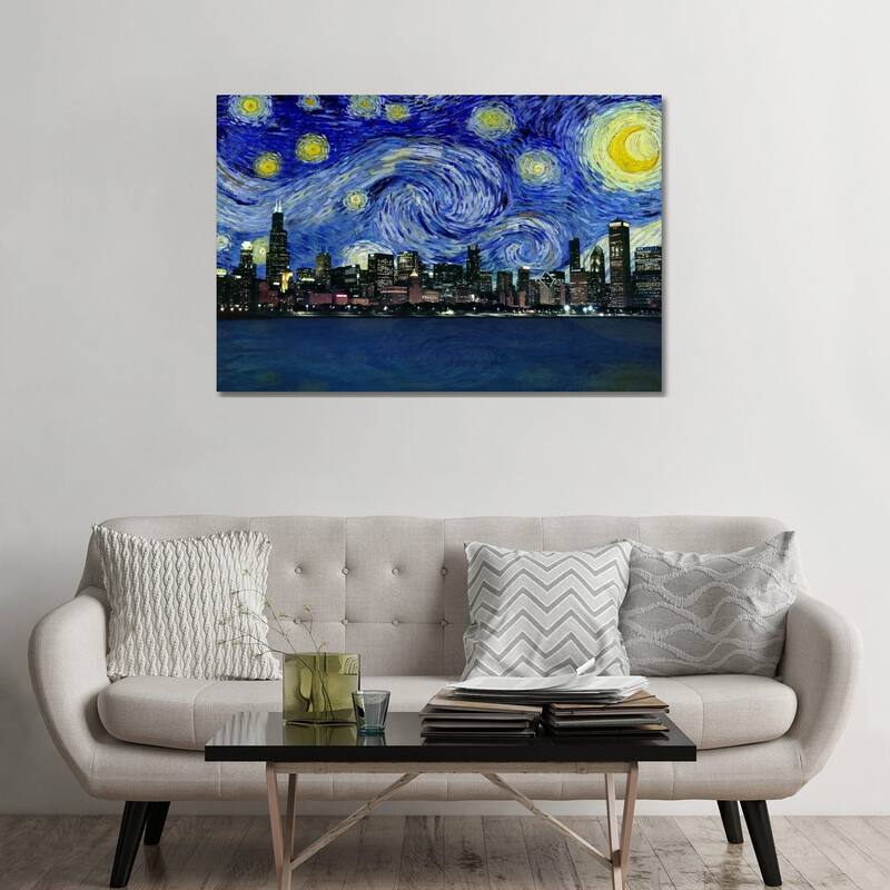 iCanvas "Chicago, Illinois Starry Night Skyline" by 5by5collective Canvas Print - 32x48x1.5