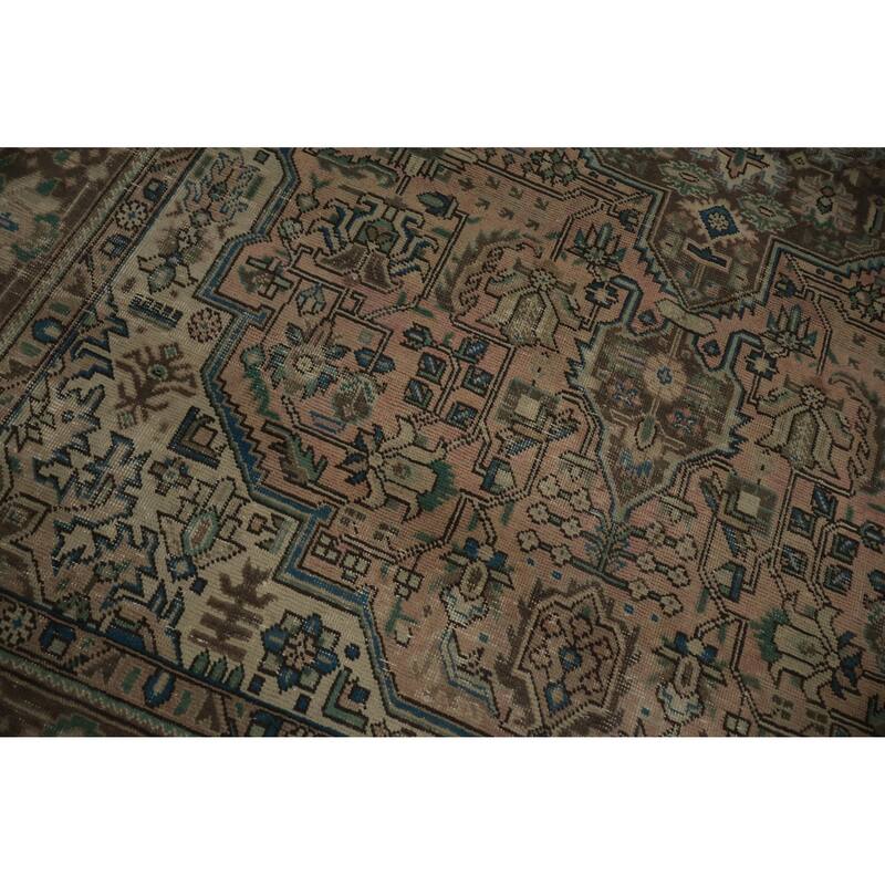 Hand Knotted Oriental 100% Wool Carpet Traditional Medallion Pink Tabriz Area Rug - 9' 8'' X 6' 6''