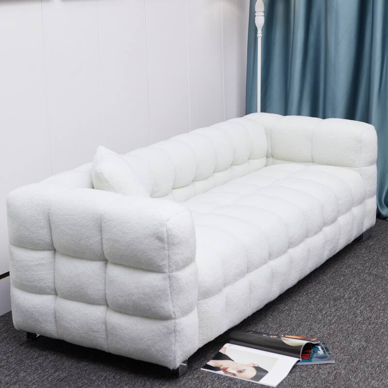 81" Grain Fleece Fabric Sofa with 2 Pillows