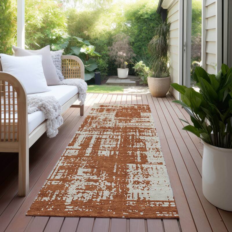Machine Washable Indoor/ Outdoor Chantille Solid Abstract Rug - Paprika - 2'3" x 7'6"