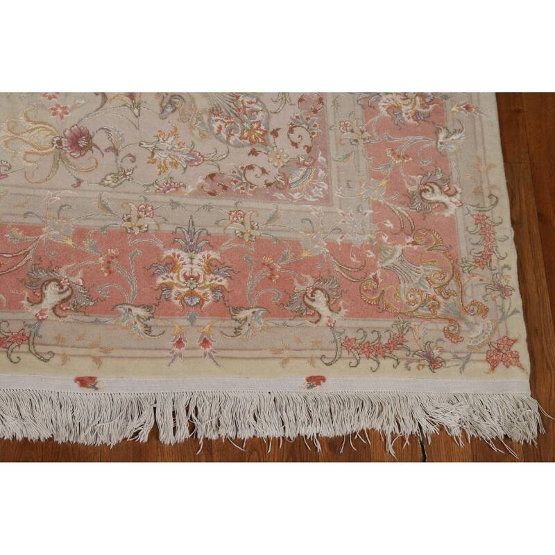 Wool & Silk Tabriz Persian Area Rug Hand-Knotted Floral Carpet - 6'6"x 9'8"