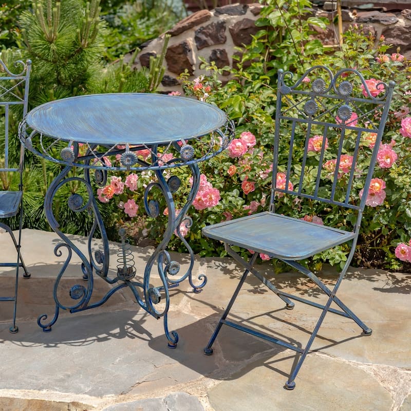 3- Piece Bistro Set with Flower Accents "Copenhagen" - 30.31" L x 30.31" W x 30.31" H.