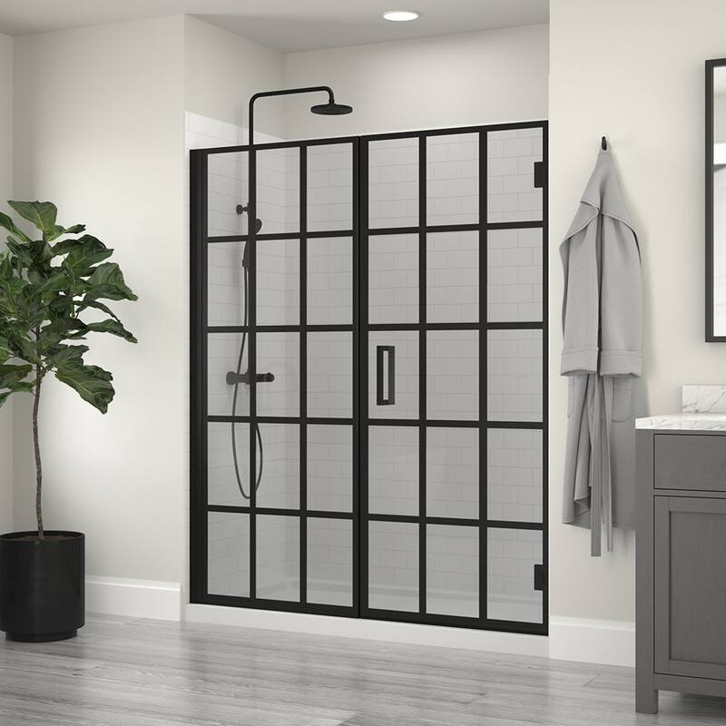 Miseno MSD4874-GRH Violeta 74" High x 48" Wide Hinged Frameless Shower - Flat Black