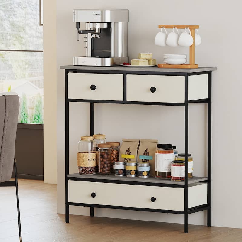 Gymax Console Table w/ 3 Fabric Drawers 32'' Narrow Entryway Table