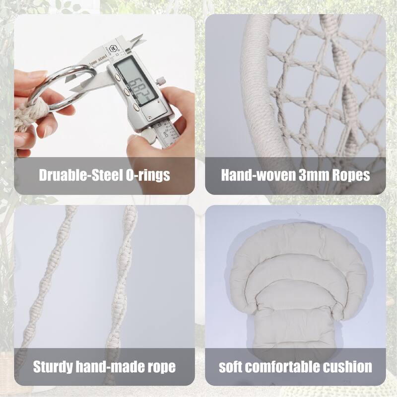 Cotton Macrame Hammock Chair with Cushion