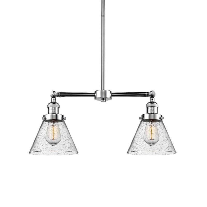 Innovations Lighting Large Cone 2 Light 21" Wide Linear Chandelier - Polished Chrome / Seedy