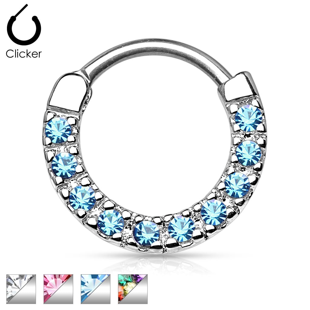 One pc Round Paved Gems 316L Surgical Steel Septum Clicker