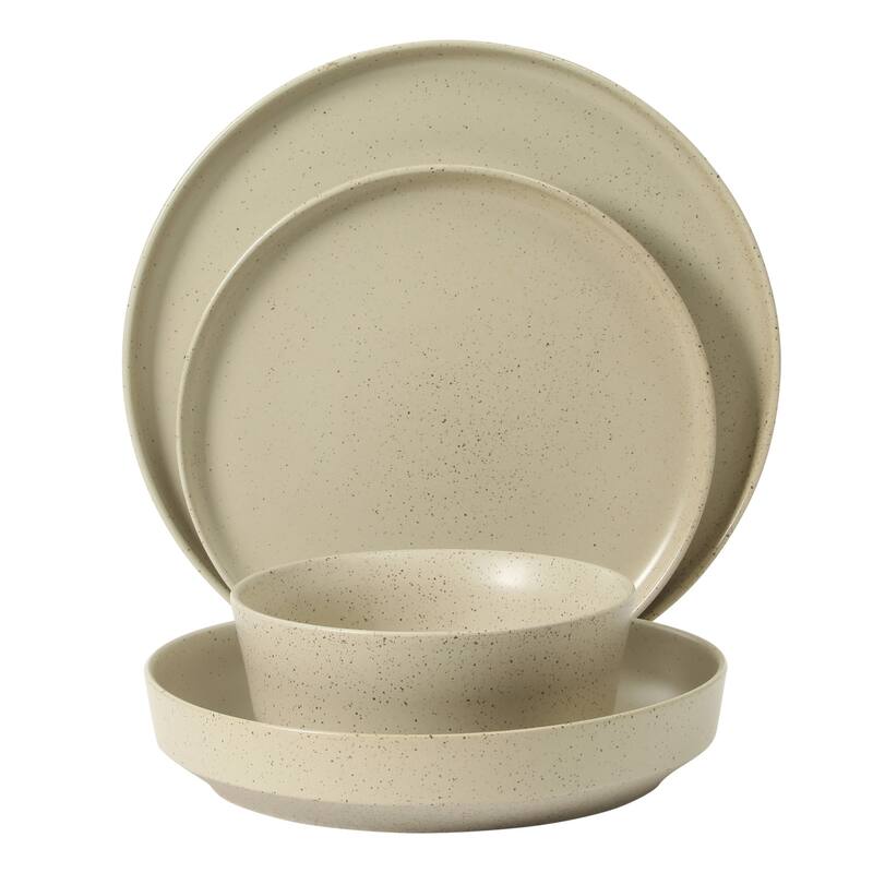Gibson Elite Overbrook 16-Piece Pottery Clay Stoneware Stackable Dinnerware Set - Plates & Bowls, Reactive Glaze, Service for 4