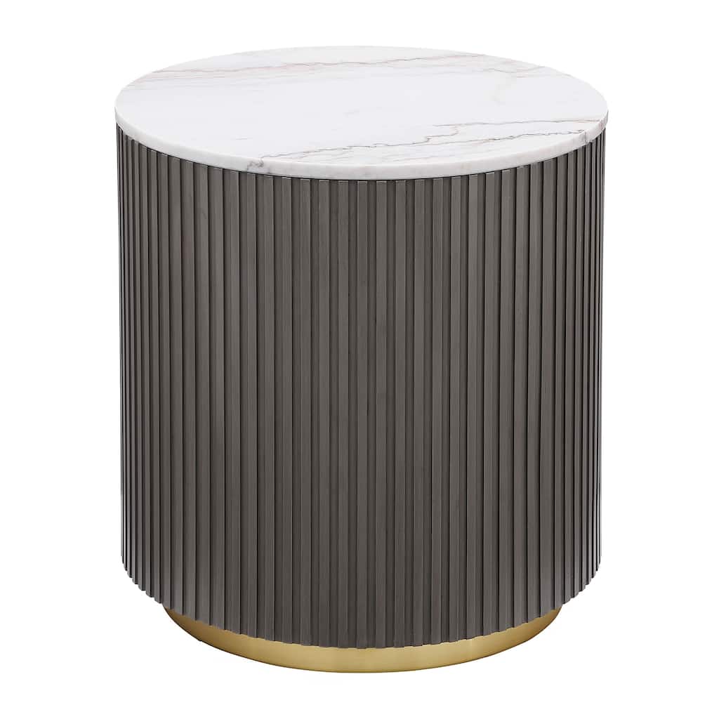 Jason Round Marble Top Side End Table White And Charcoal