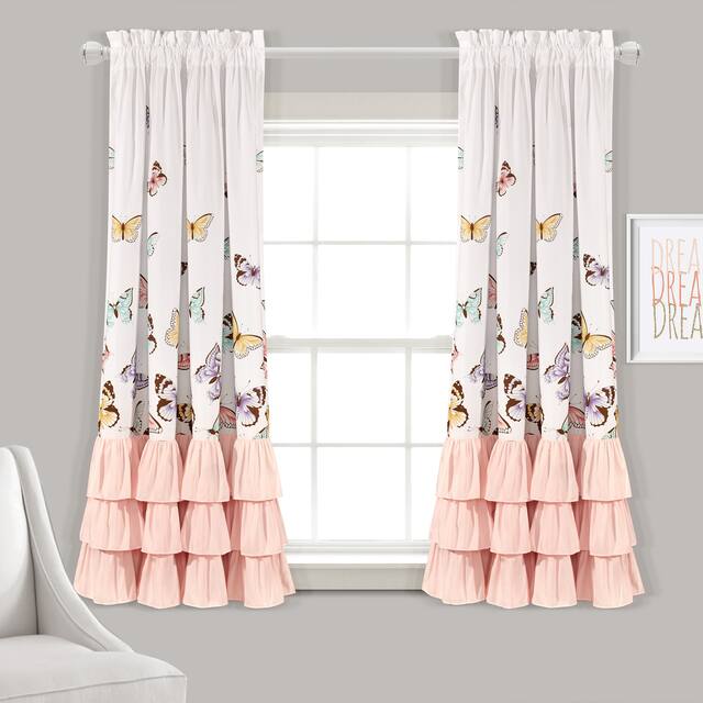 Lush Decor Flutter Butterfly Window Curtain Panel Pair - 52"Wx63"L - Pink