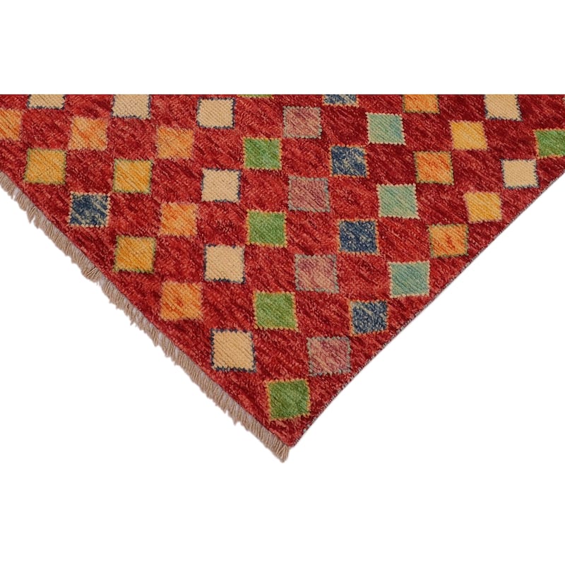 Eclectic Balochi Stevens Red/Blue Hand Knotted Wool Rug - 3'3'' x 5'0''