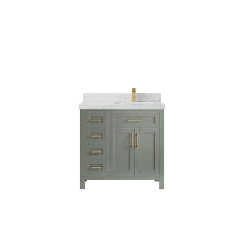 Willow Collections 36 in. W x 22 in. D Cambridge Right Offset Sink Bathroom Vanity with Countertop - 2”Calacatta Nuvo - Evergreen