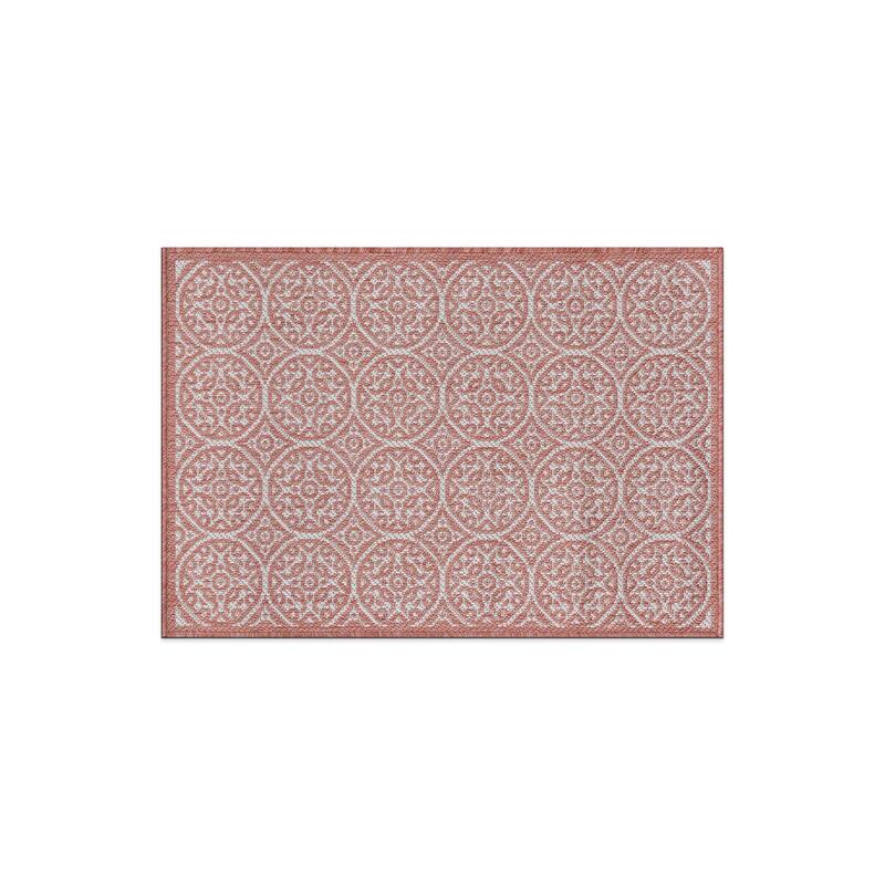World Rug Gallery Transitional Floral Circles Textured Flat Weave Indoor/Outdoor Area Rug
