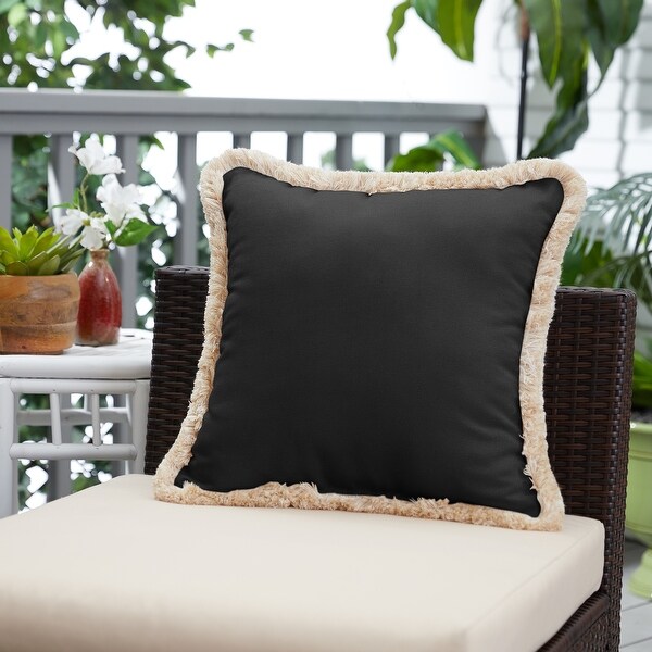 Sunbrella Canvas Black Indoor Outdoor Square Pillow with Fringe 18 in L x 18 in W On Sale Bed Bath Beyond 32021861