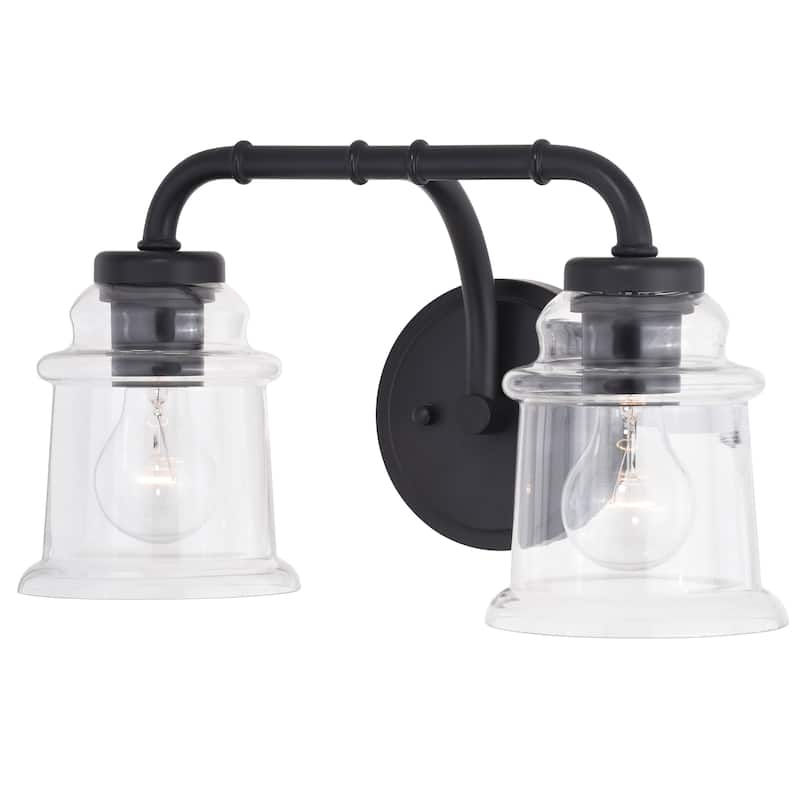 Toledo Black Industrial Farmhouse Clear Glass Vanity Fixture - Matte Black - 14.75-in W x 8.25-in H x 8-in D