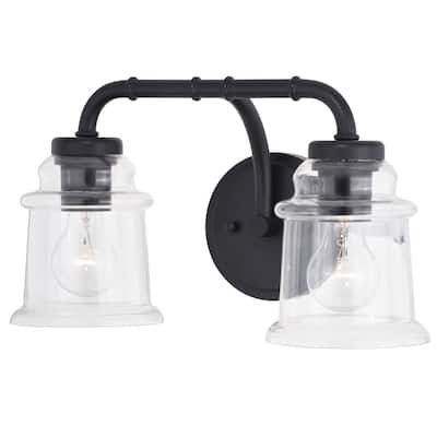 Toledo Black Industrial Farmhouse Clear Glass Vanity Fixture