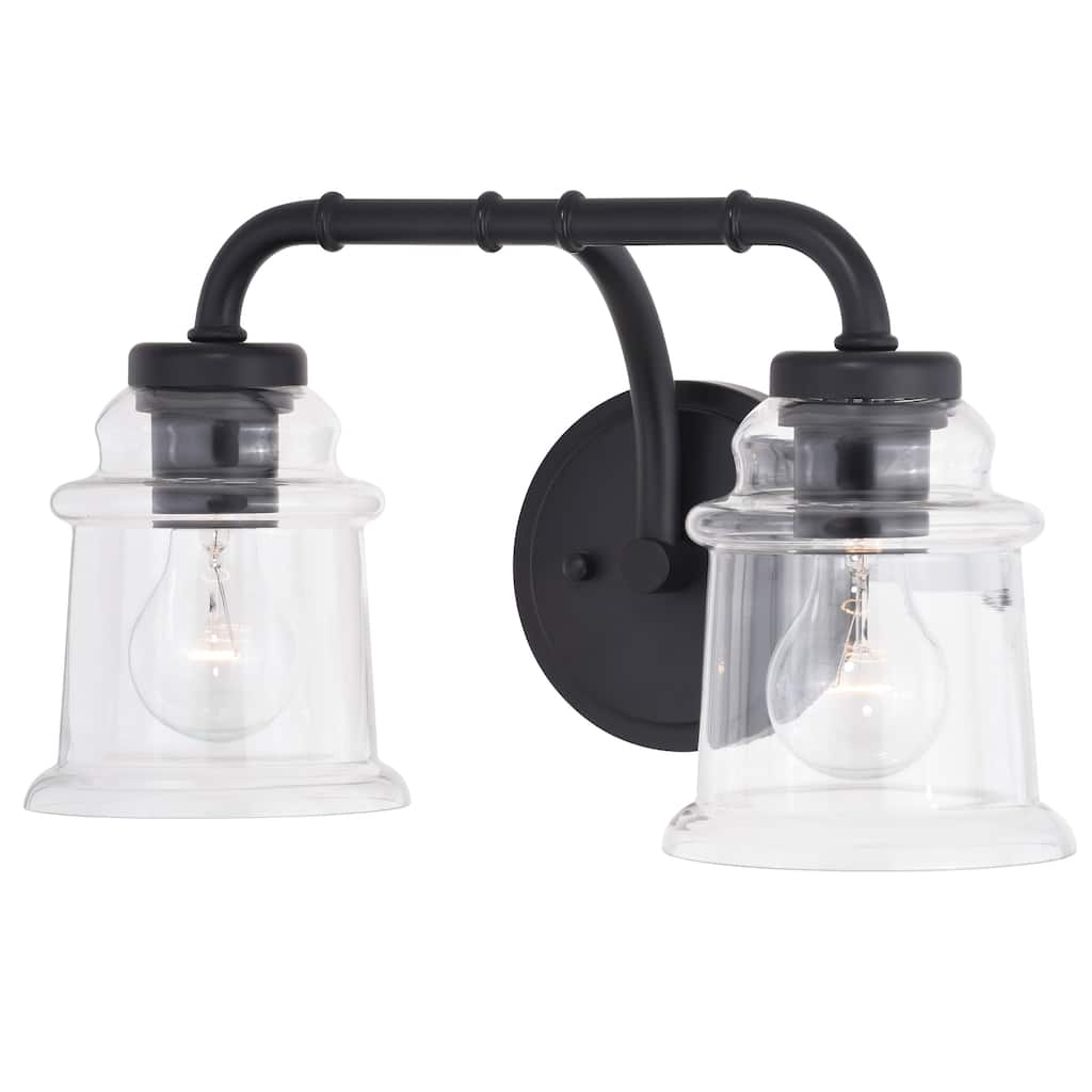 Toledo Matte Black Industrial Bathroom Vanity Lighting Fixture, Clear Glass Shade, Dimmable, LED Compatible, Wall Mounted Sconce