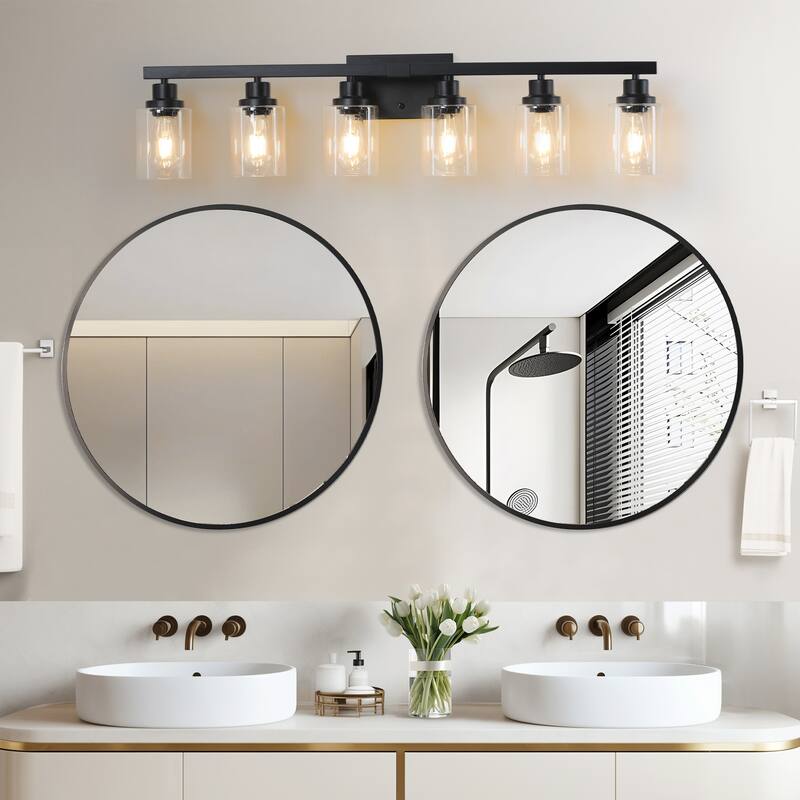 37" 6-Light Vanity Light with Clear Glass Shades, Modern Iron Metal Bathroom Wall Fixture for Mirror(No Bulbs)