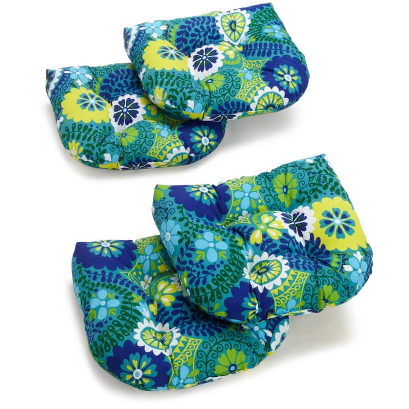 19-inch Rounded Back Tufted Indoor/Outdoor Chair Cushions (Set of 4) - 19" x 19" - Luxury Azure
