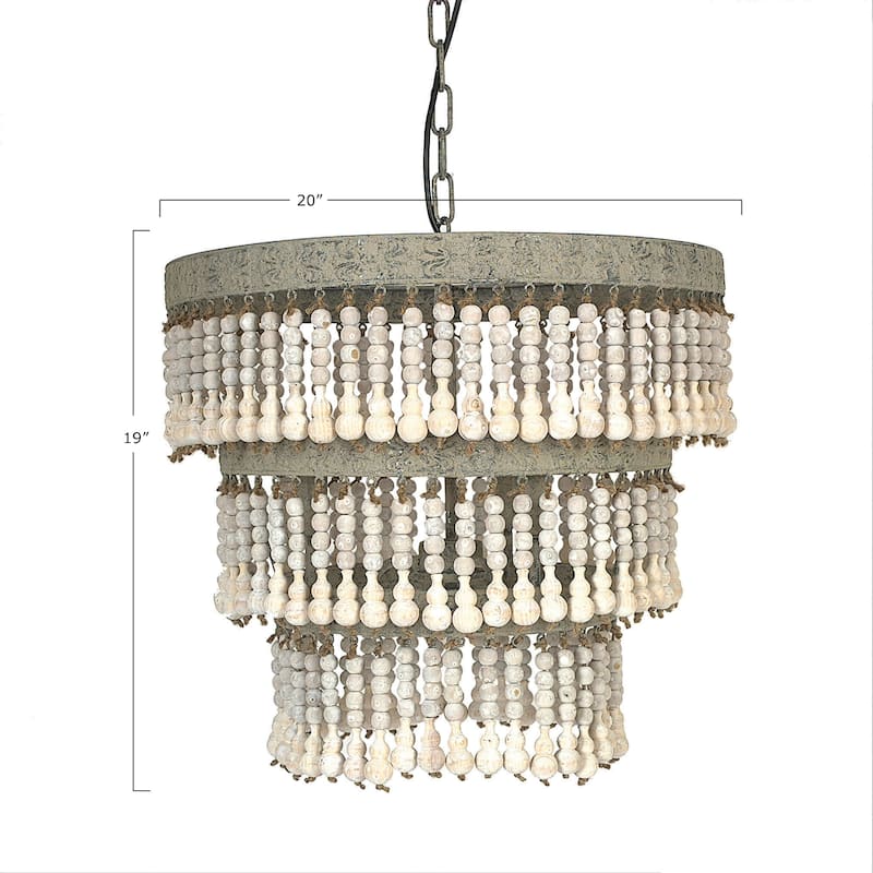 3-Tier Draped Wood Bead Chandelier