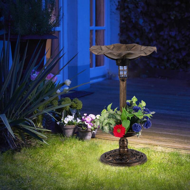 Gymax Solar Bird Bath Standing Pedestal Birdbath & Feeder Combo w/