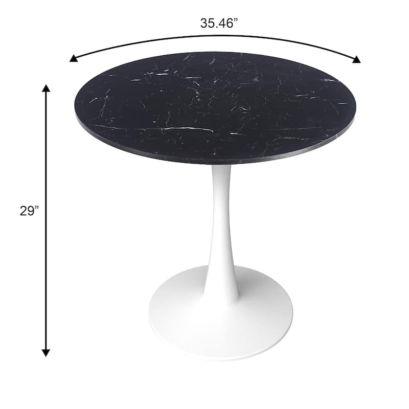 Bristol 35" Round Dining Table with Modern Glass, MDF or Sintered Stone - Sturdy Steel Pedestal Base for Kitchen, Dining, Cafe