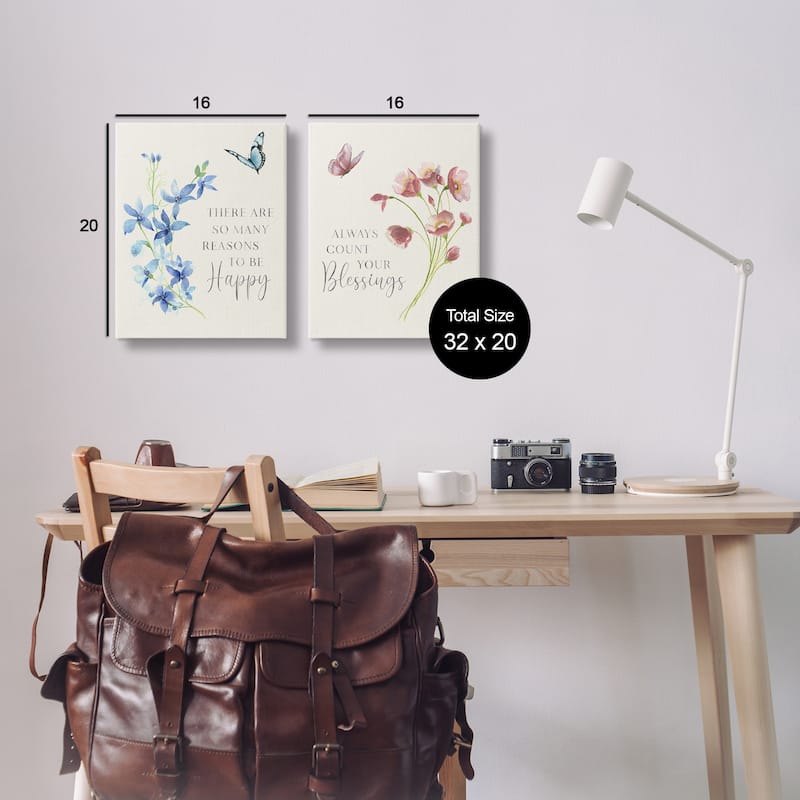 Stupell Inspiring Words with Florals Canvas Wall Art Design By Tava Studios (Set of 2)