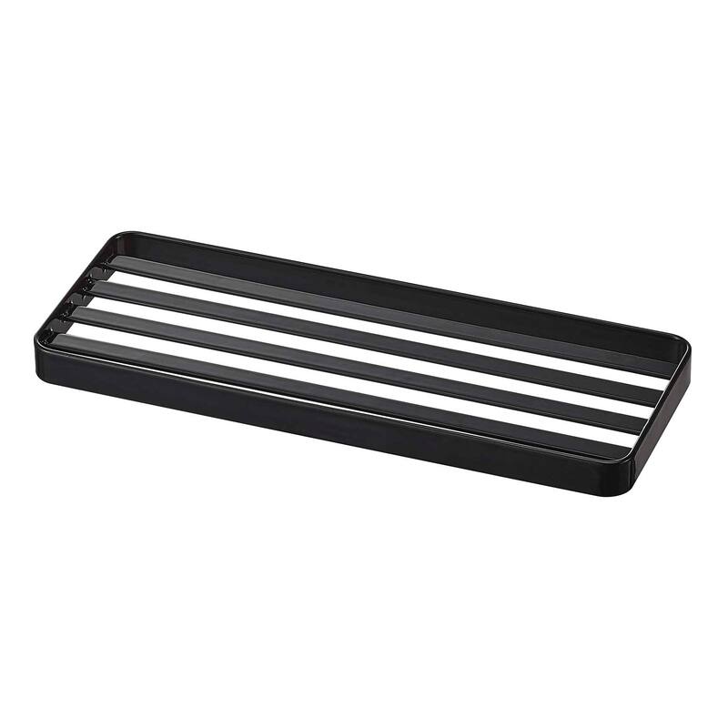 Yamazaki Home Slotted Bathroom Tray, Steel - L 3.54 x W 9.45 x H 0.59 inches - Black