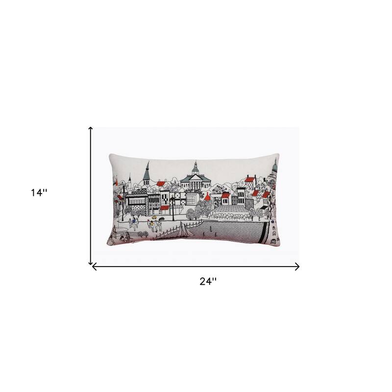 14" X 24" Cream Hometown Pride Wool Lumbar Throw Pillow