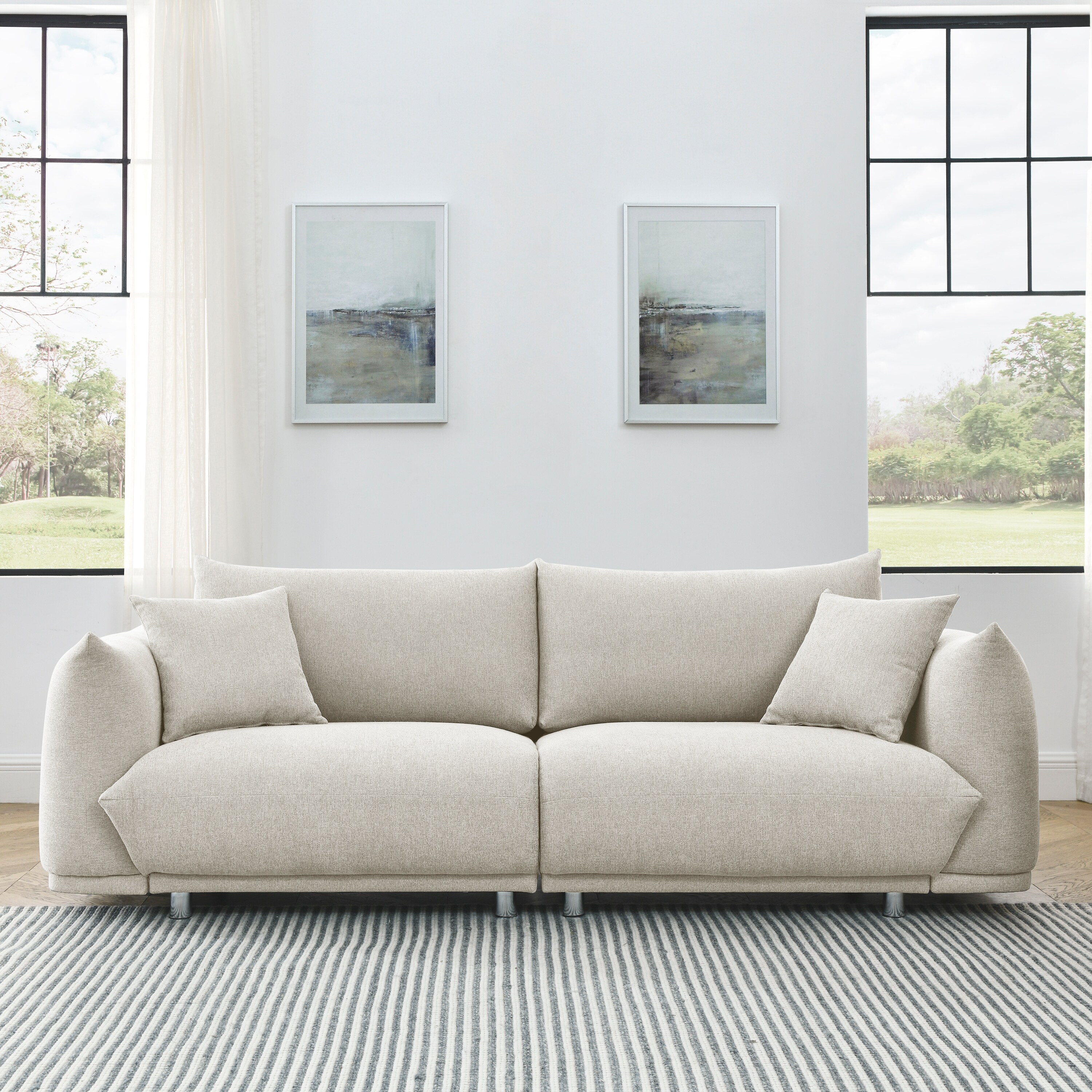 Modern 90.5 Fabric Sofa with Removable Pillows and Thick Seat Cushions Sturdy and Durable Frame