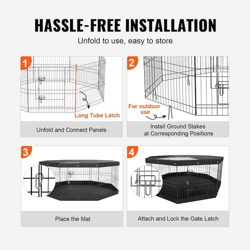 Dog Playpen, 8 Panels Foldable Metal Dog Exercise Pen, 24" H Pet Fence Puppy Crate Kennel, Indoor Outdoor Dog Pen