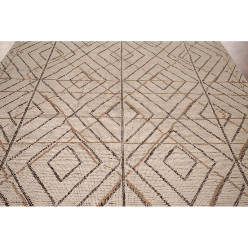 All-Over Trellis Geometric Moroccan Area Rug Handmade Wool Carpet - 8'0"x 12'9"