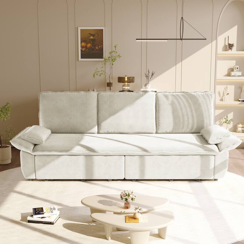 94.5" Corduroy Sofa Bed, 3-in-1 Convertible Sleeper Sofa Couch, Pull Out Sofa Bed, Space-Saving Upholstered Sofa