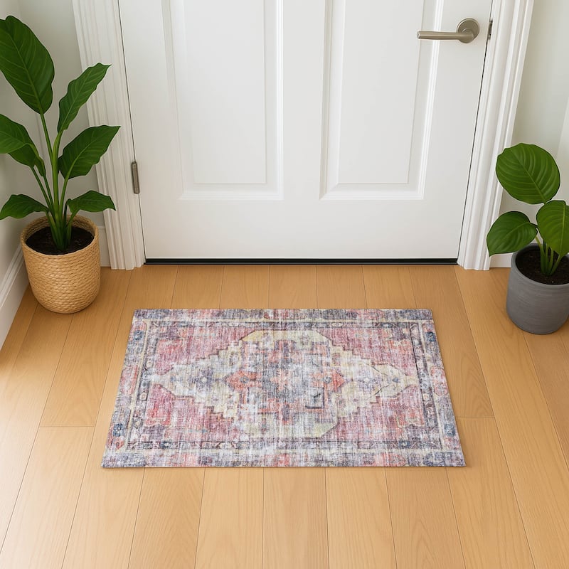Premium Washable Super Soft Vintage Traditional Mayfield Rug - Paprika - 1'8" x 2'6"