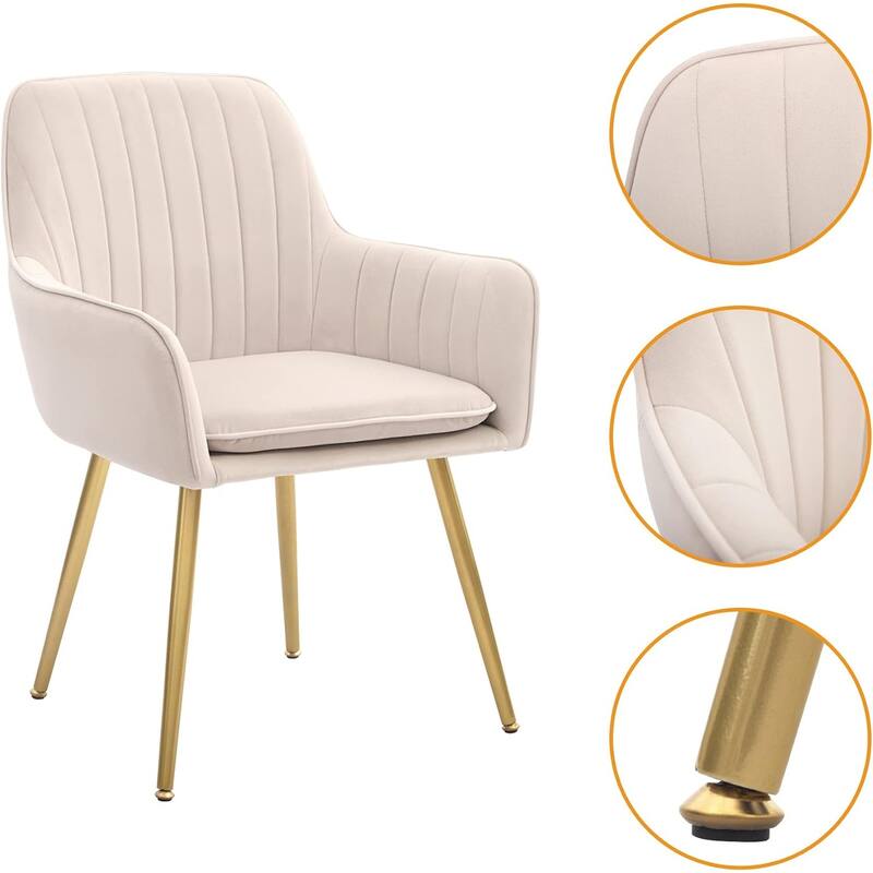 CangLong Furniture Modern Living Dining Room Accent Arm Chairs Club Guest with Metal Legs, Set of 2, Beige