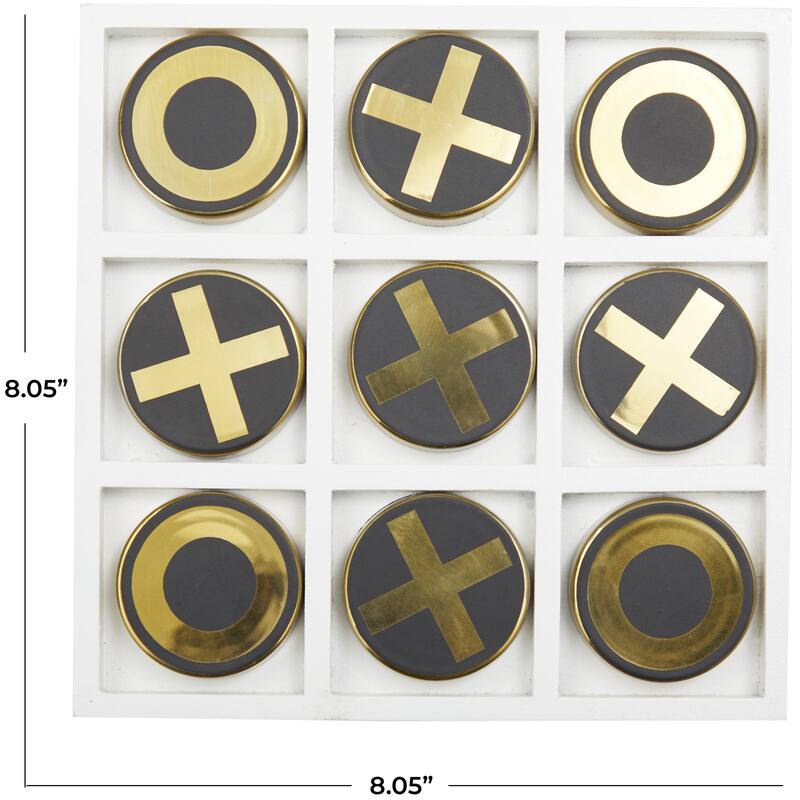 Wooden Tic Tac Toe Block Game Set with Steel or Light Wood Pieces - Black, Dark Brown, Gold - Roche River Decor