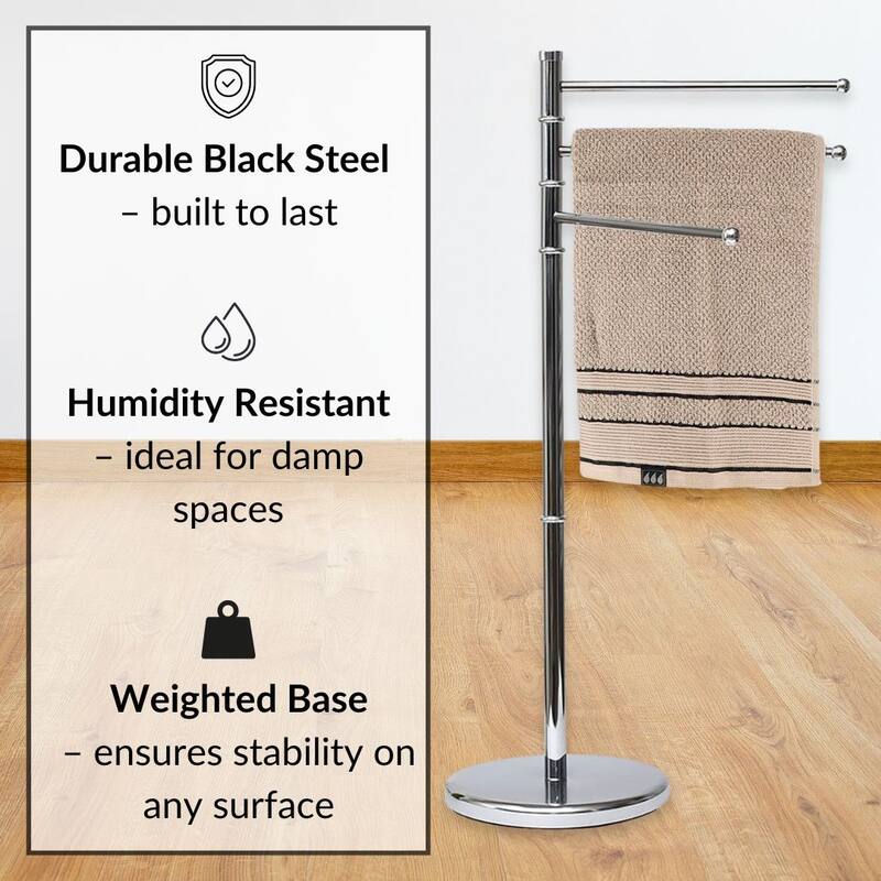 Freestanding 3-Arm Towel Rack in Stainless Steel - 19 L x 10 W x 34 H