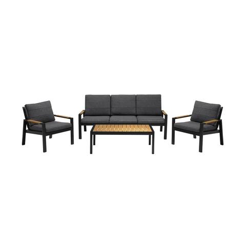 4 Piece Outdoor Aluminum Sofa Seating Set with Slatted Tabletop, Black