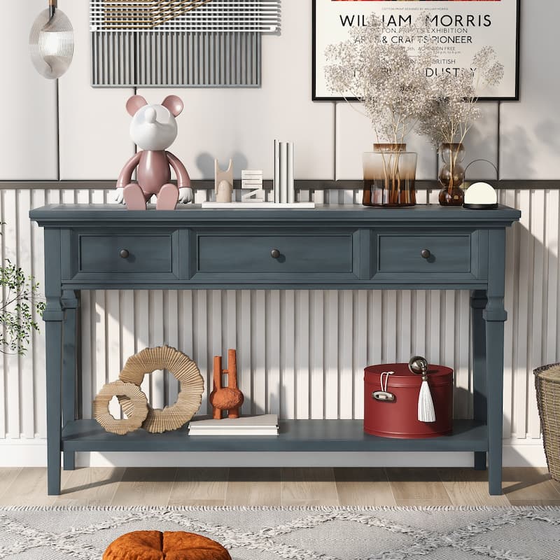 Navy Rustic Retro Style Console Table with Three Drawers - 15.00 x 50.00 x 30.00