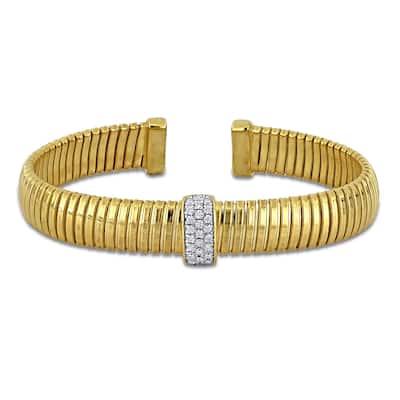Miadora 3/4ct TGW Cubic Zirconia Stretch Omega Style Bangle Yellow Sterling Silver
