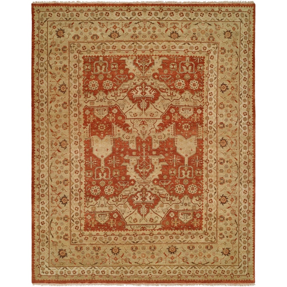 Traditional Red Hand-Knotted Wool Area Rug