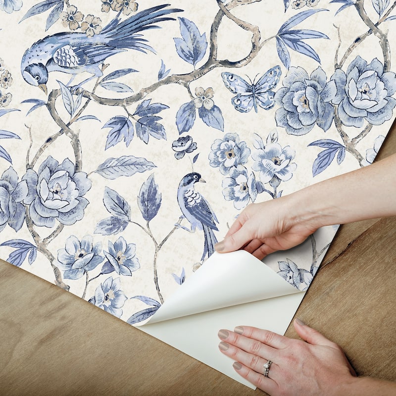 NuWallpaper Waverly Aviary Garden Blue Peel and Stick Wallpaper - N/A