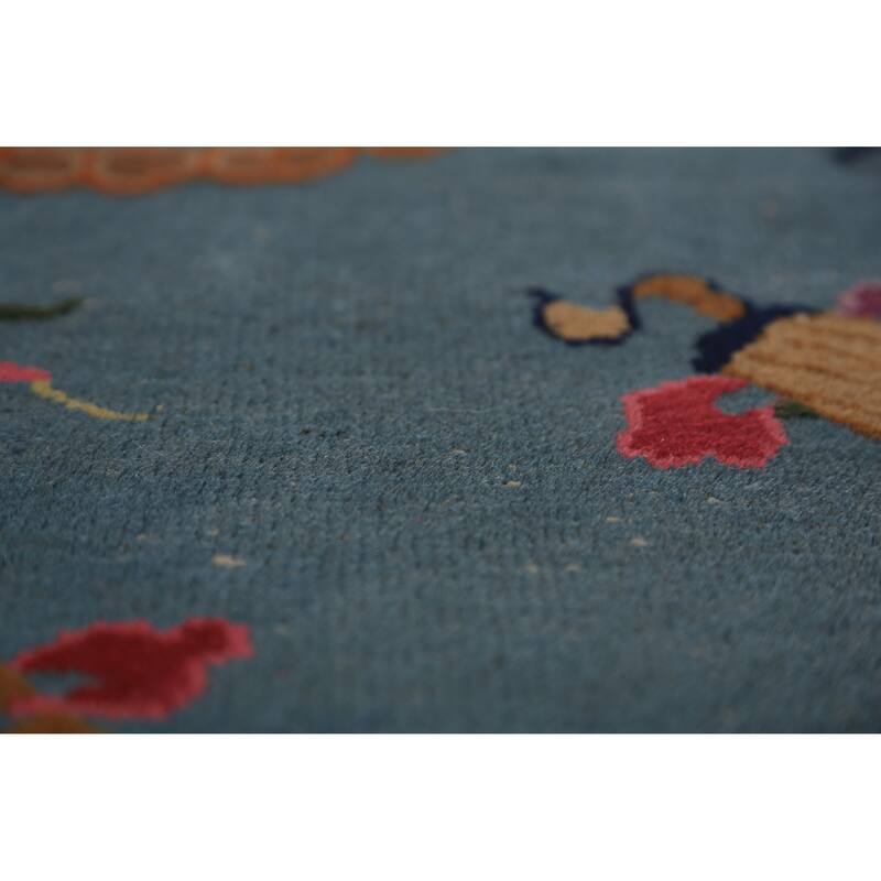 Vegetable Dye Blue Art Deco Chinese Vintage Handmade Wool Carpet - 6'5" x 9'7"