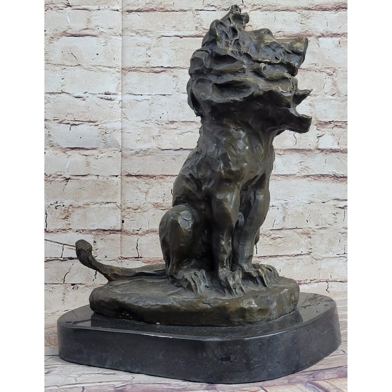 Abstract Crude Imitative Lion King Bronze Statue Sculpture Original Art On Marble Base