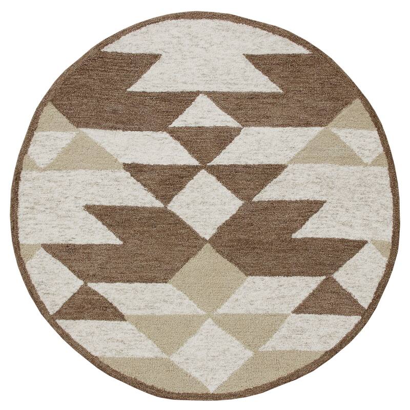 Suino Cream/Brown Southwestern Hand-Tufted Wool Indoor Area Rug by Sevita - 6' Round