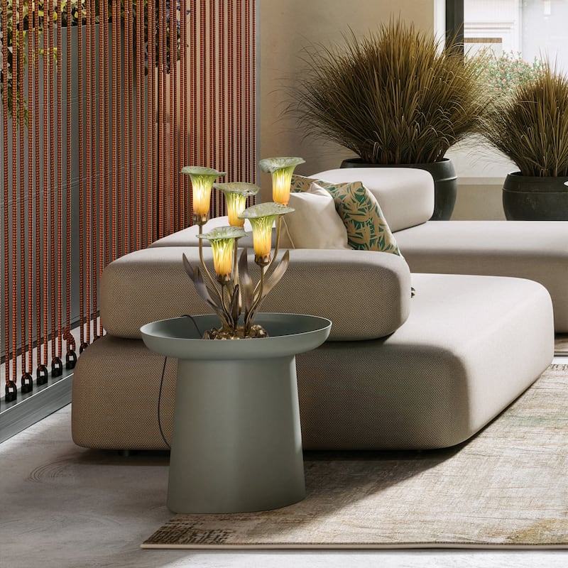 20-inch Antique Brass and Hand Blown Glass 5 Calla Lily Uplight Accent Lamp - 15" x 14" x 20"