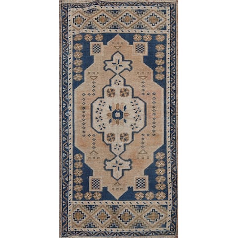 Geometric Anatolian Turkish Wool Area Rug Hand-knotted Foyer Carpet - 1'10" x 3'11"