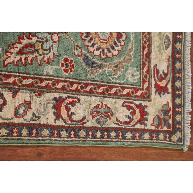 Light Green Kazak Runner Rug Handmade Oriental Wool Carpet - 2'1" x 5'11"